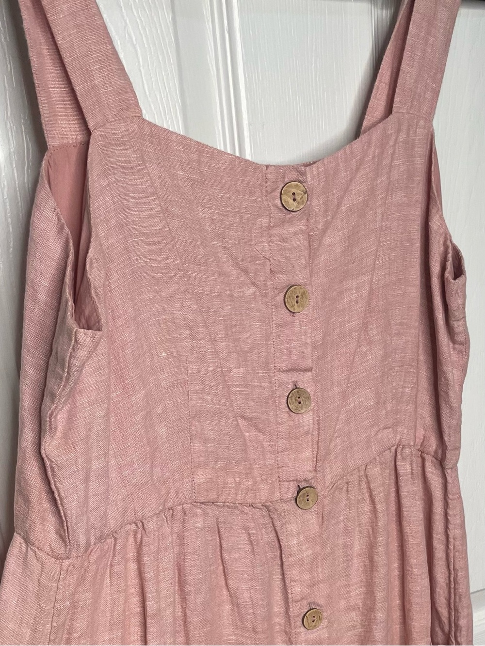 Pink Button-Front Linen-Blend Sundress
